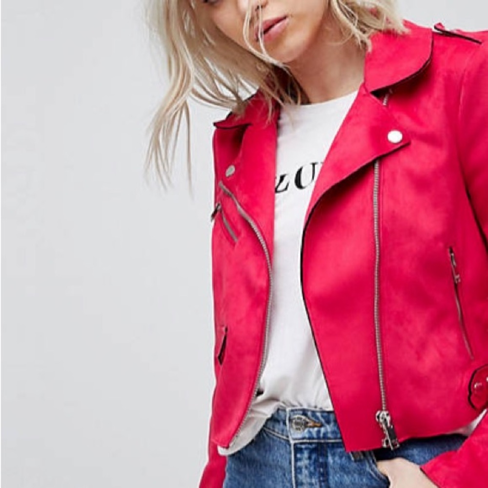 Only Pink Moto Jacket Asymmetrical Zipper